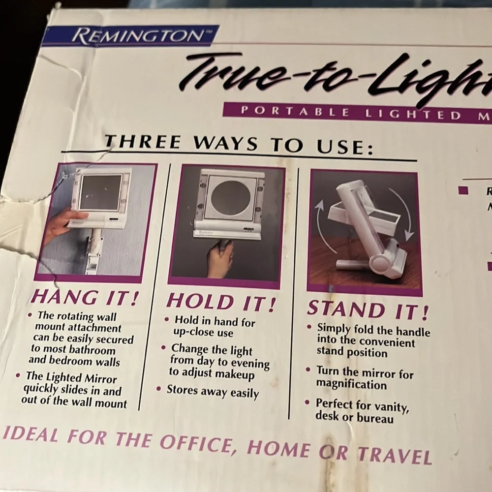 Vintage Never Used Remington True to Light Portable Lighted Mirror!